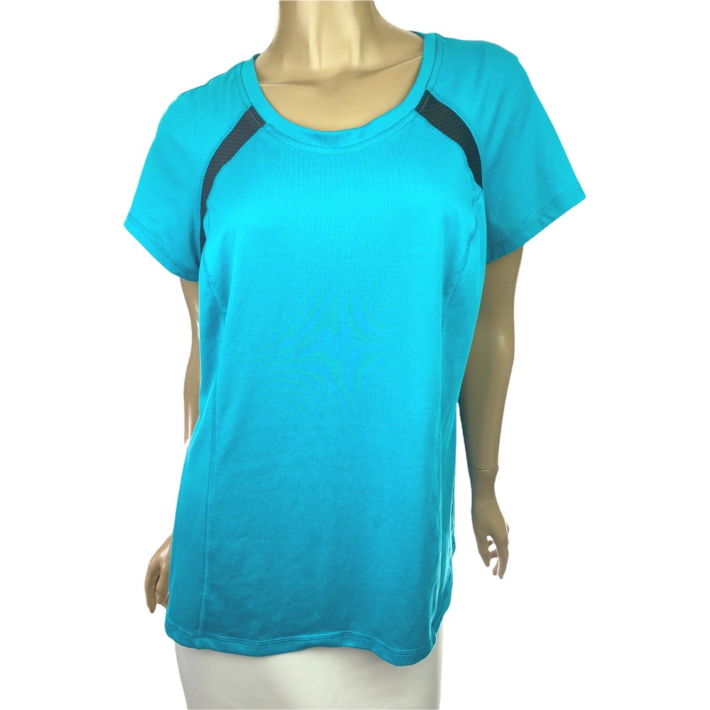Danskin Now Woman Top Size 1X Blue w Black Trim  Polyester/Spandex Short Sleeve